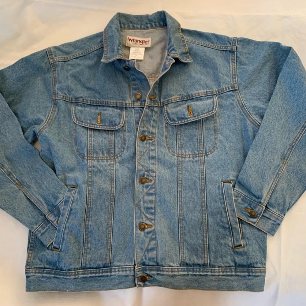 Vintage Wrangler Rugged Wear Denim Trucker Jean Jacket Mens Large 70's.